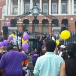 A view of the crowd outside the State House.
