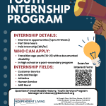 Dark blue flyer promoting Boston Center for Independent Living’s internship program. All Text Youth Internship Program Internship Details: Short term opportunities (Up to 10 Weeks) Part time hours Paid Internship ($15/hr) Who Can Apply: Transition age youth (18-21) with a documented disability In highschool or a post-secondary program. Internship Fields: Customer Service Arts and Design Athletics Human Services AND More! Questions? Email Maddie Heavey, Youth Services Program Manager at mheavey@bostoncil.org