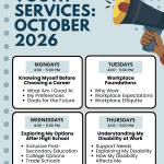 Sign up for one or more youth workshops during the month of October using the link in our bio! Youth Services: October 2026 Mondays – 4:00 – 5:00 PM Knowing Myself Before Choosing a Career • What Am I Good At • My Preferences • Goals for the Future Tuesdays – 4:00 – 5:00 PM Workplace Foundations • Why Work • Workplace Expectations • Workplace Etiquette Wednesdays – 4:00 – 5:00 PM Exploring My Options After High School • Inclusive Post-Secondary Education • College Options • Trade Schools Thursdays – 4:00 – 5:00 PM Understanding My Disability at Work • Support Needs • Explain My Disability • How My Disability Affects Me Image description: Light blue flyer promoting Boston Center for Independent Living's youth programing for the month of October.